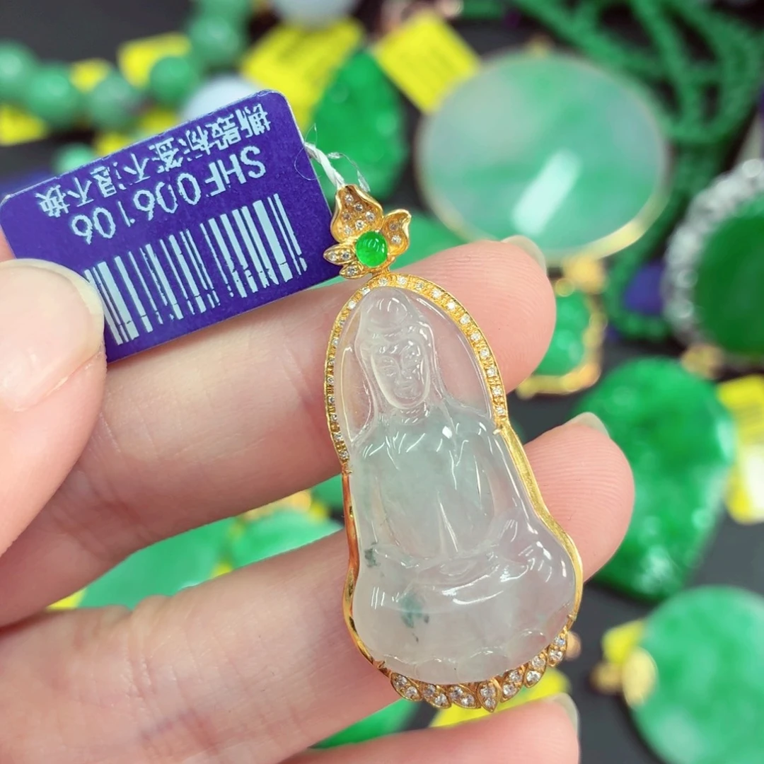 翡翠18K金镶嵌吊坠(不含链)