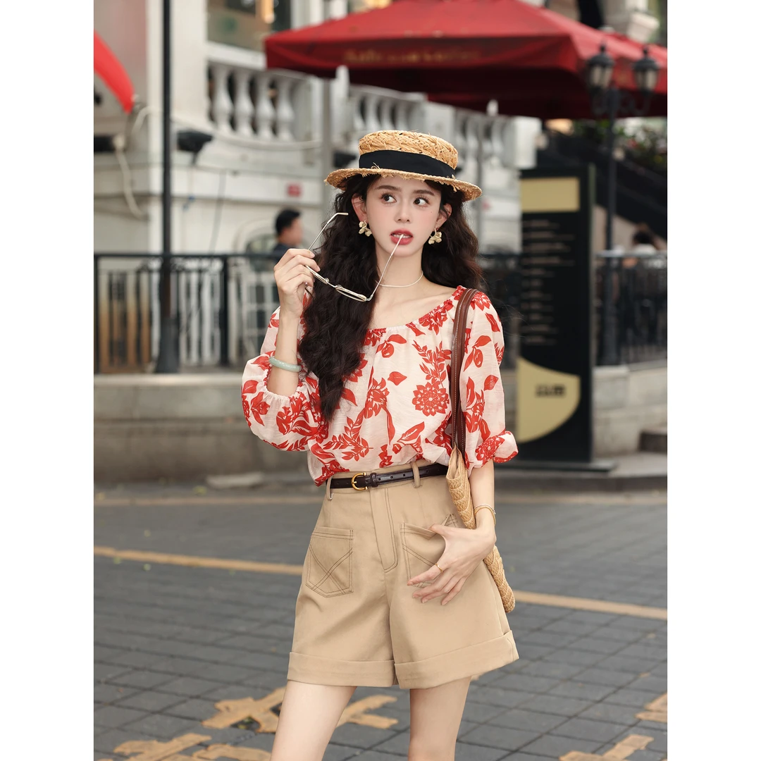 陈大器【怦然心动】港风复古夏季宽松女衬衫设计休闲上衣JP1666159