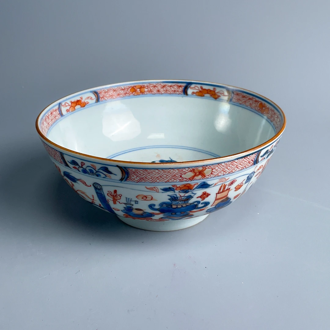 瓷器/古董清康熙青花矾红描金花卉纹大碗M25AV009079/文物/绣花张