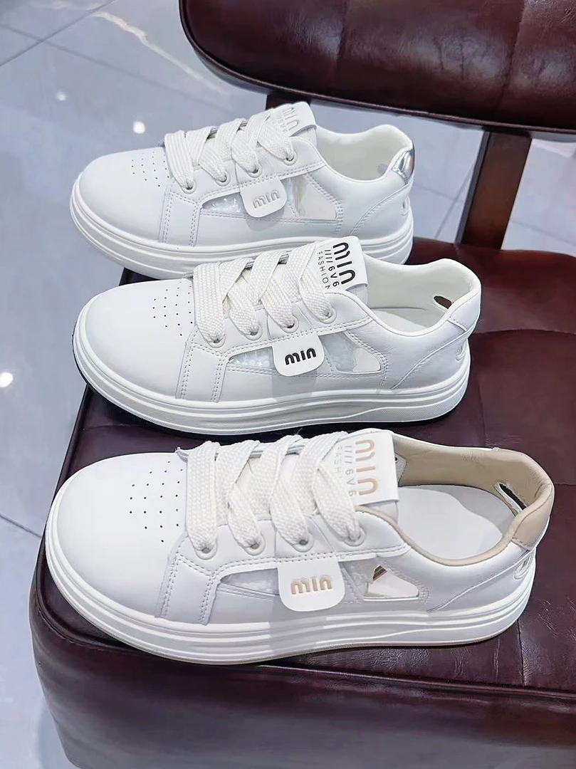 22807薄款透气小白鞋女2025夏季新款松糕百搭休闲镂空运动凉鞋