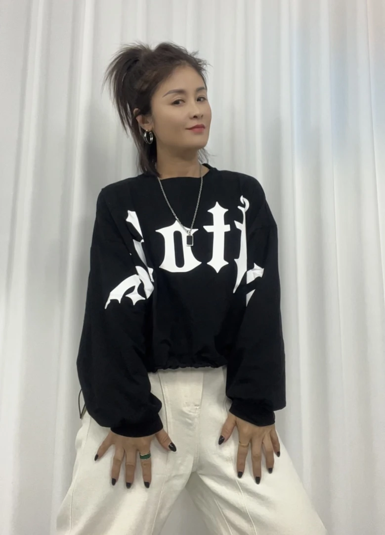 YB秋季新款印花长袖抽绳上衣透气吸汗时尚百搭广场舞曳步舞衣服