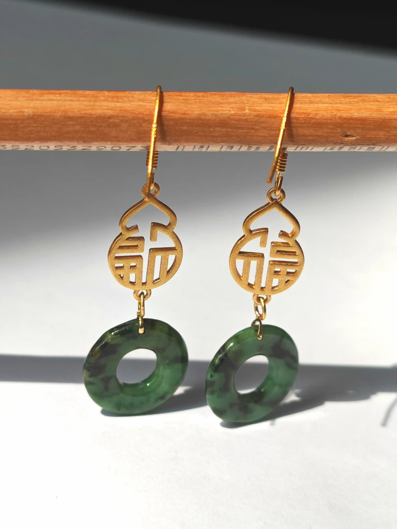 合金石英石耳饰 原创设计福禄双全耳饰金甜甜圈气质百搭