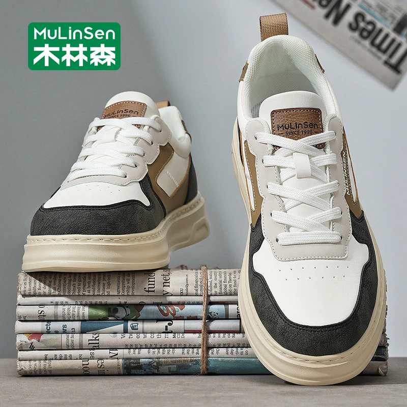 木林森男鞋2025新款秋季港风软底休闲运动板鞋ins潮学生厚底男鞋