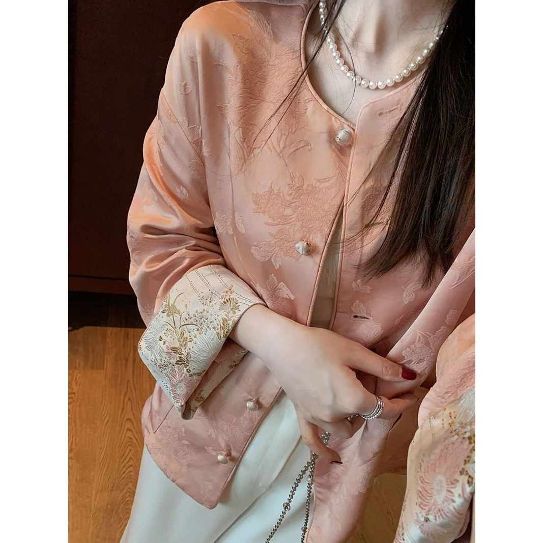 【小众感设计】新中式国风提花拼接短外套女新款温柔风气质高级感百