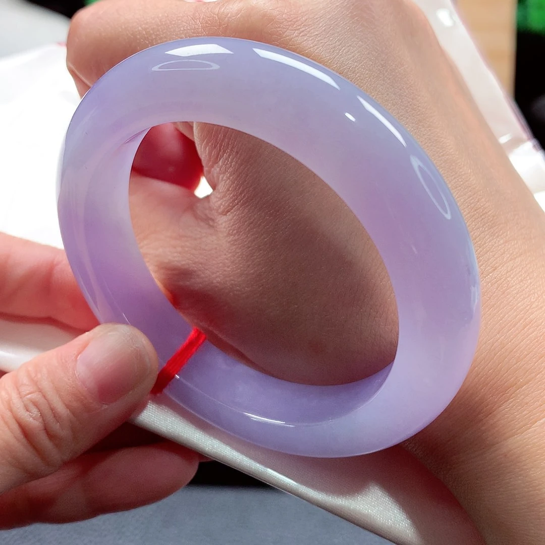 未镶嵌手镯翡翠90号，春红紫，微瑕疵