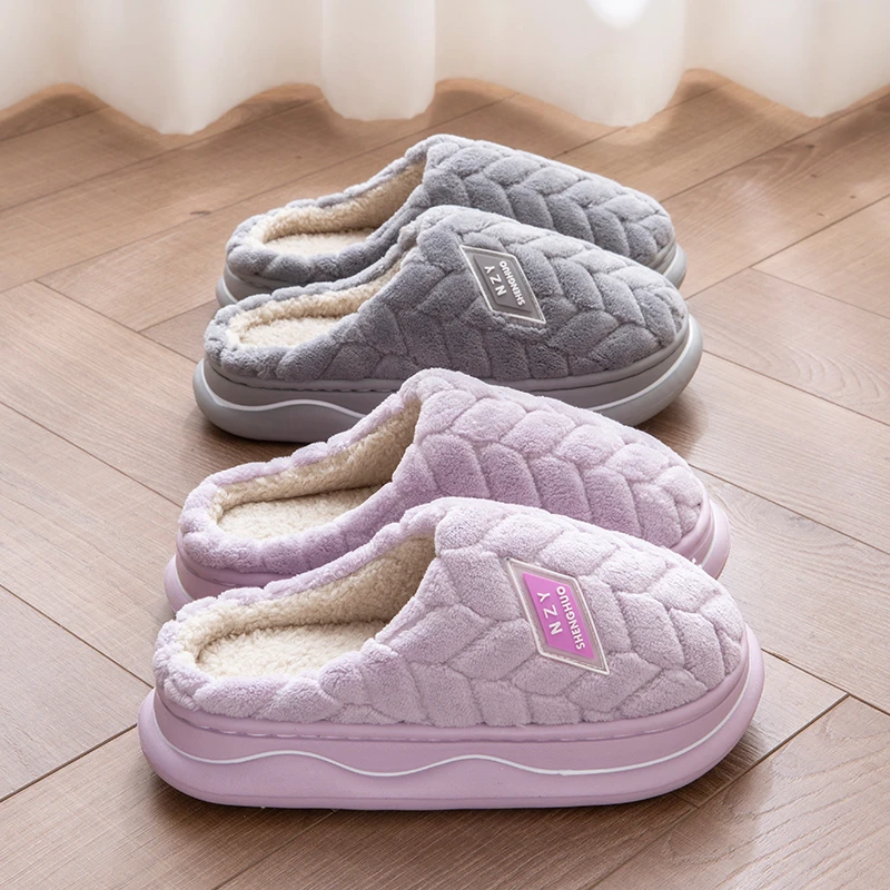 暖之缘女士冬季加绒厚底防滑毛绒居家情侣棉拖鞋男士保暖包头毛拖