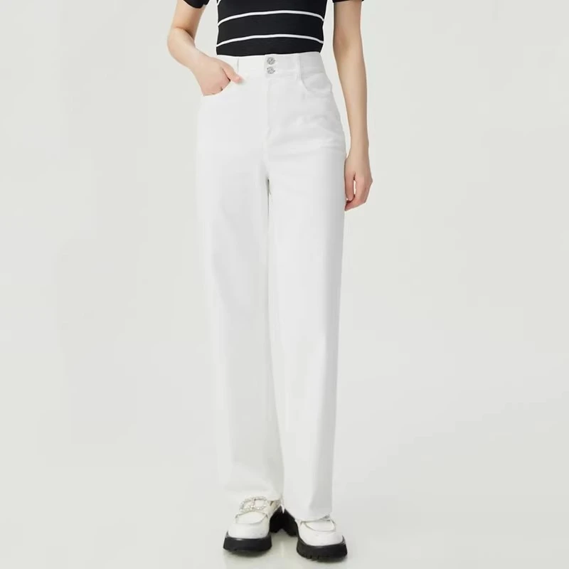 【商场同款】春夏新款休闲纯色简约松紧腰直筒牛仔裤女装1100457