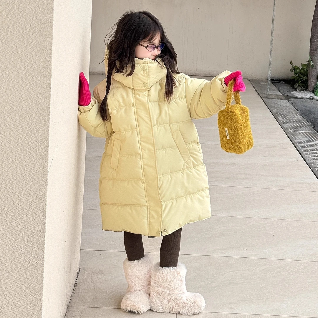 女孩学院风长款加厚外套2025女童冬季保暖两面穿棉衣洋气学生棉袄
