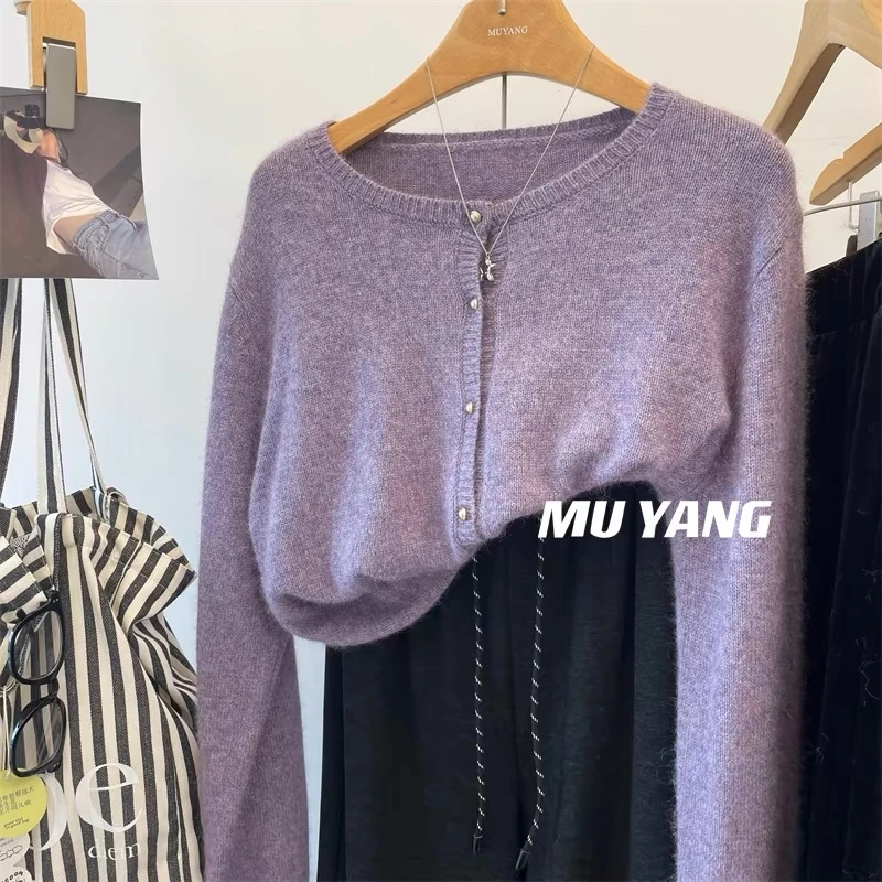 RC【温柔软糯金扣开衫】春季新款气质毛衣外套宽松慵懒风女上衣