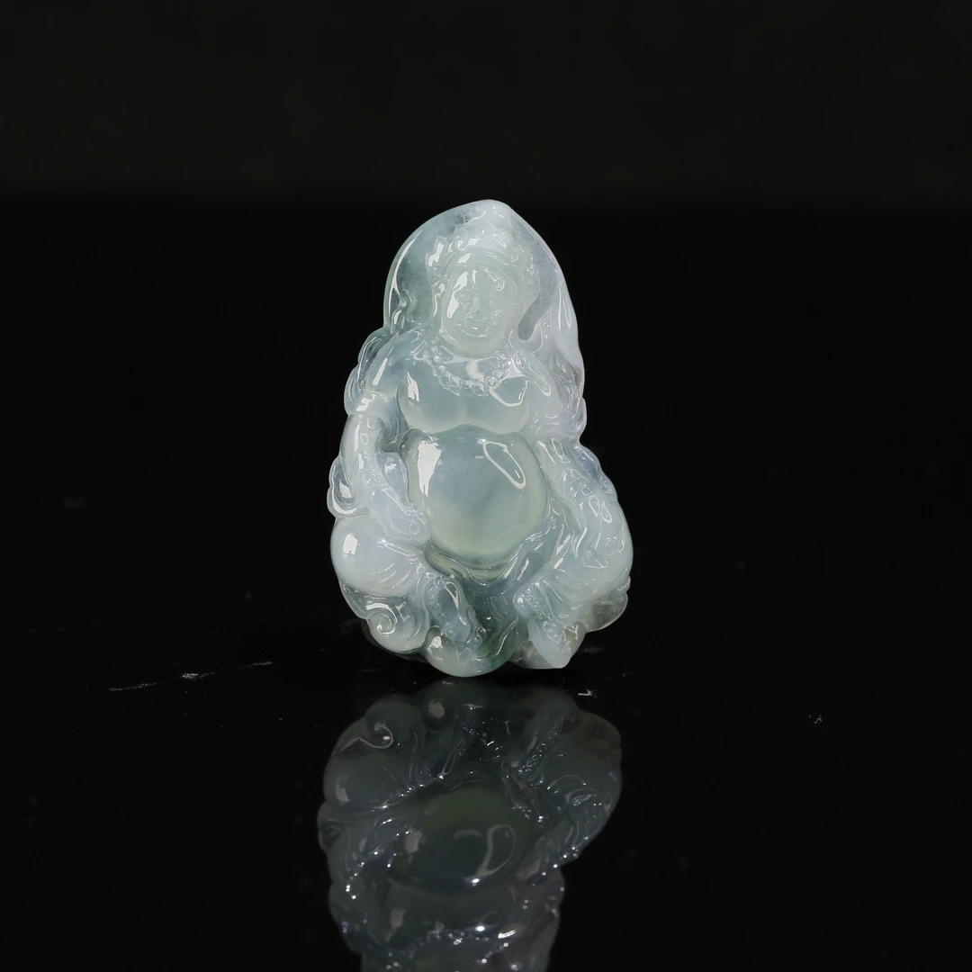 9天然缅甸翡翠A货冰绿飘花大黑天/500670/北京中保拍卖