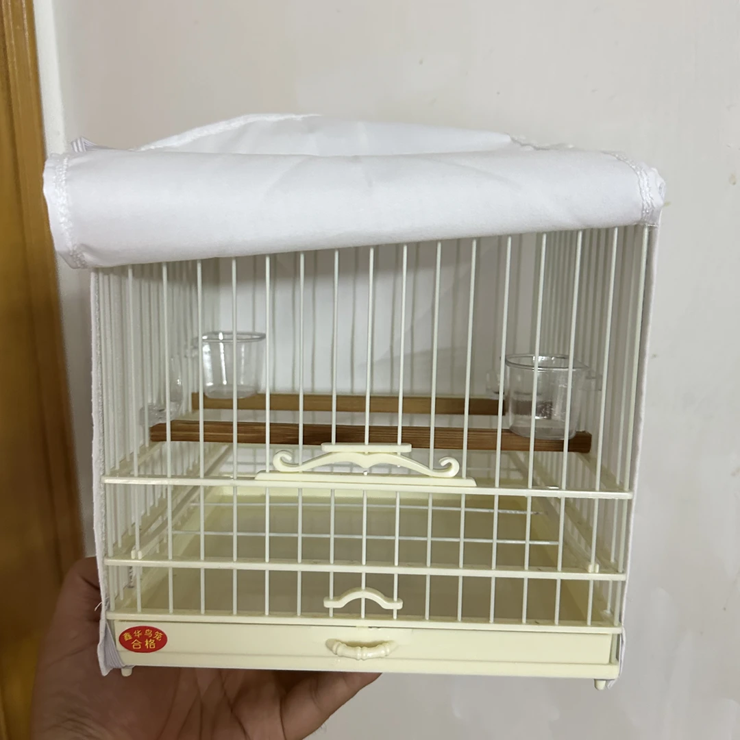 小老虎塑钢新款带防撒食缸的亮顶方型绣眼鸟笼