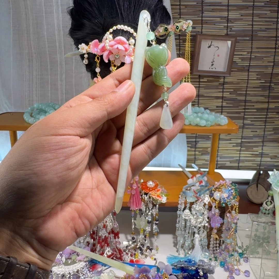 蛇纹石玉合金发饰