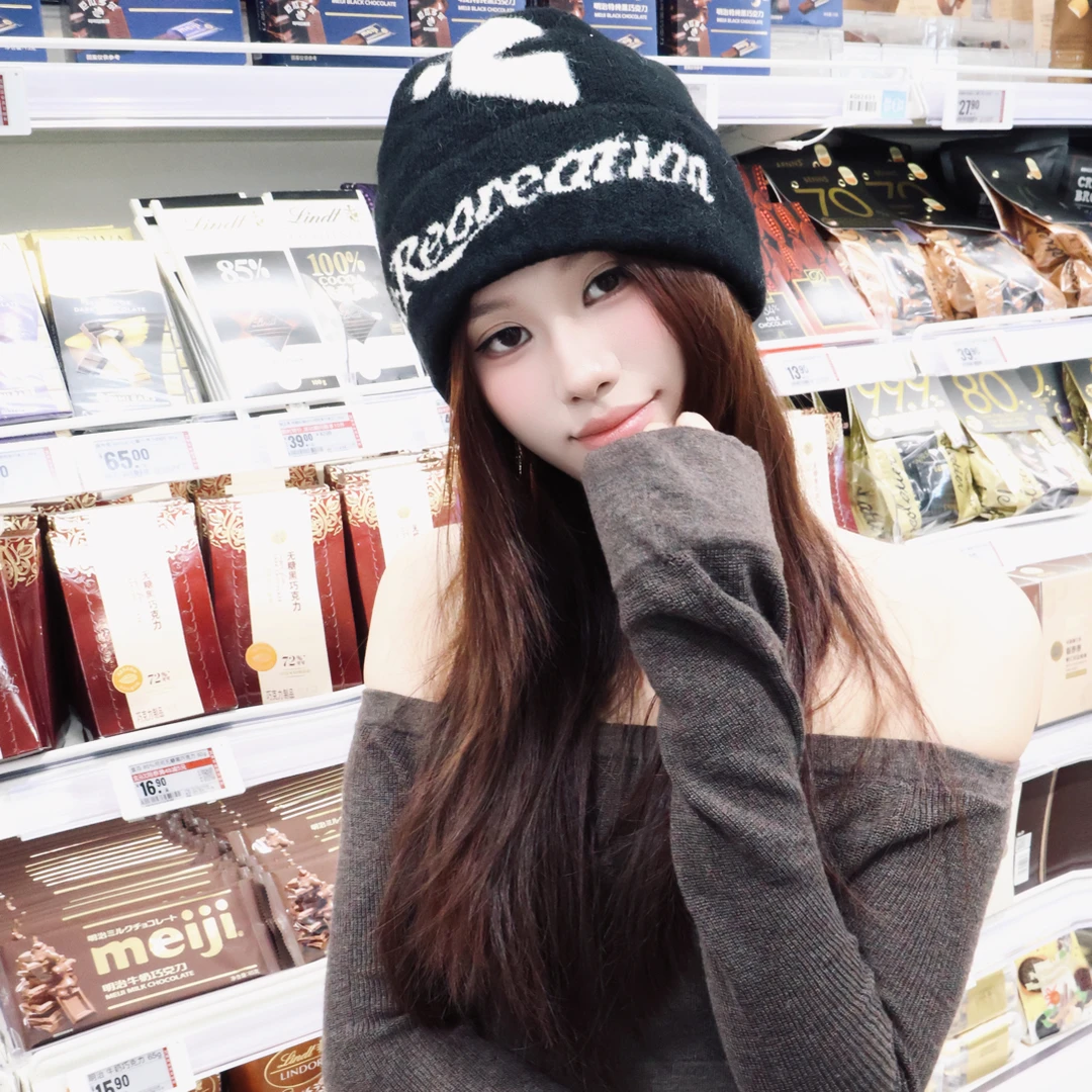 韩版2025秋冬新款百搭针织帽字母毛线帽子包头帽保暖护耳