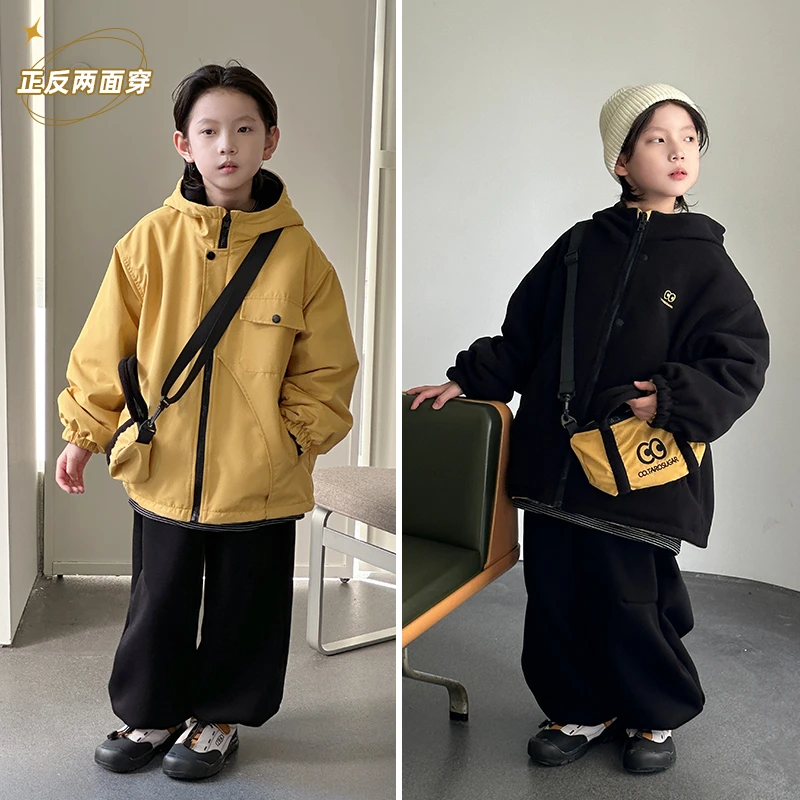 柒号童仓儿童棉衣外套男童加厚保暖上衣中大童双面穿棉服2025新款