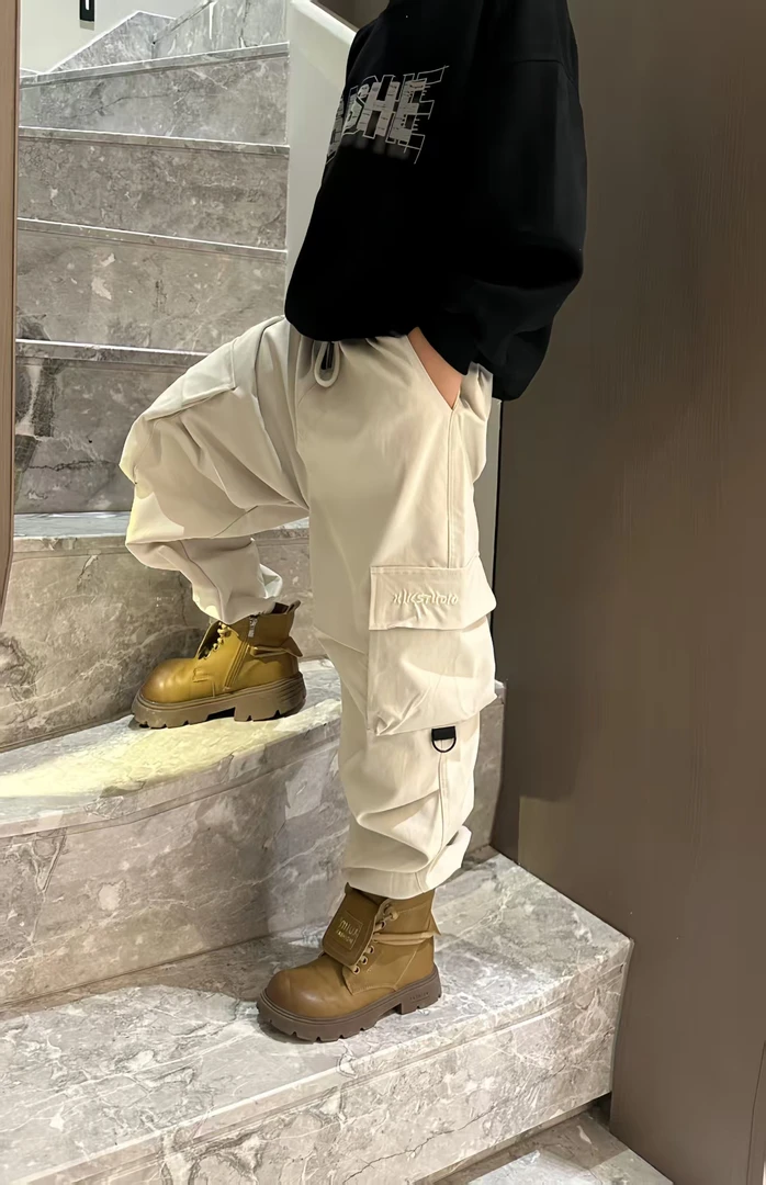 【4503】中大童儿童春季新款潮流范大口袋工装裤