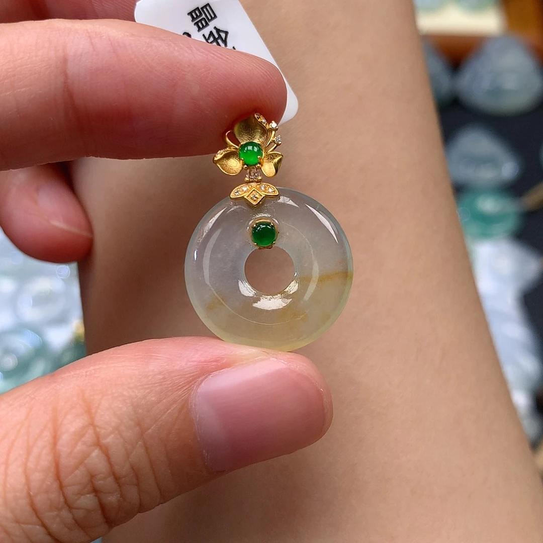 翡翠18K金镶嵌吊坠(不含链)翡翠