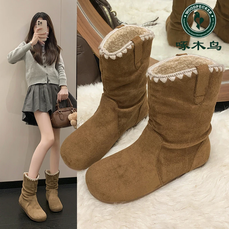 啄木鸟短靴女款2025新款秋冬超火加绒加厚时尚百搭爆款增高勃肯靴
