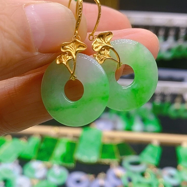 翡翠耳饰18K金镶嵌耳坠