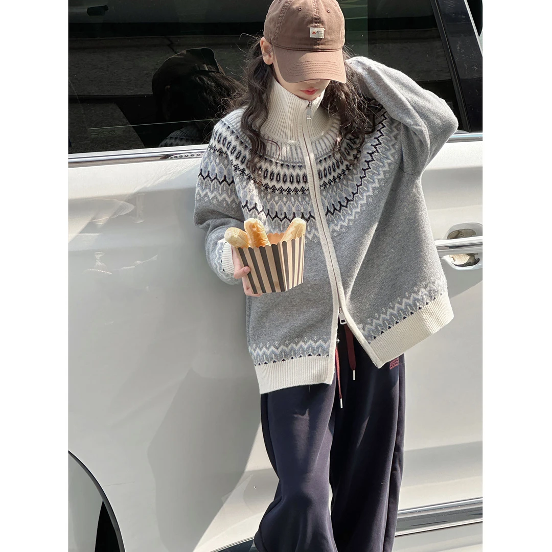 K30107孙小美提花半高领女童毛衣开衫2025新款秋冬装儿童外套上衣