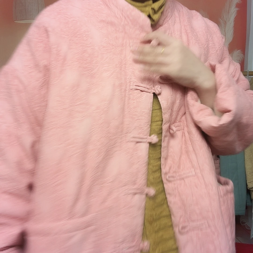 亚麻提花粉色棉服浮力