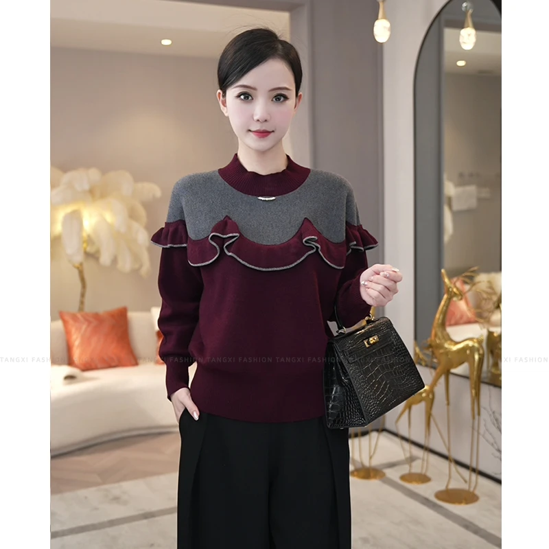 唐熹2025春季新款【LT-D881-2】含绵羊毛小众舒适感灰色针织衫毛衣