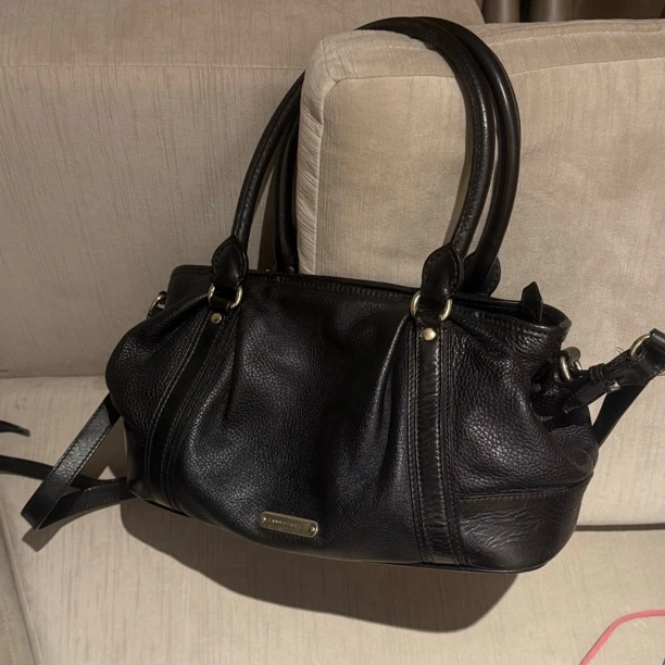 99新 BURBERRY/博柏利 黑色皮托特单肩包斜挎包