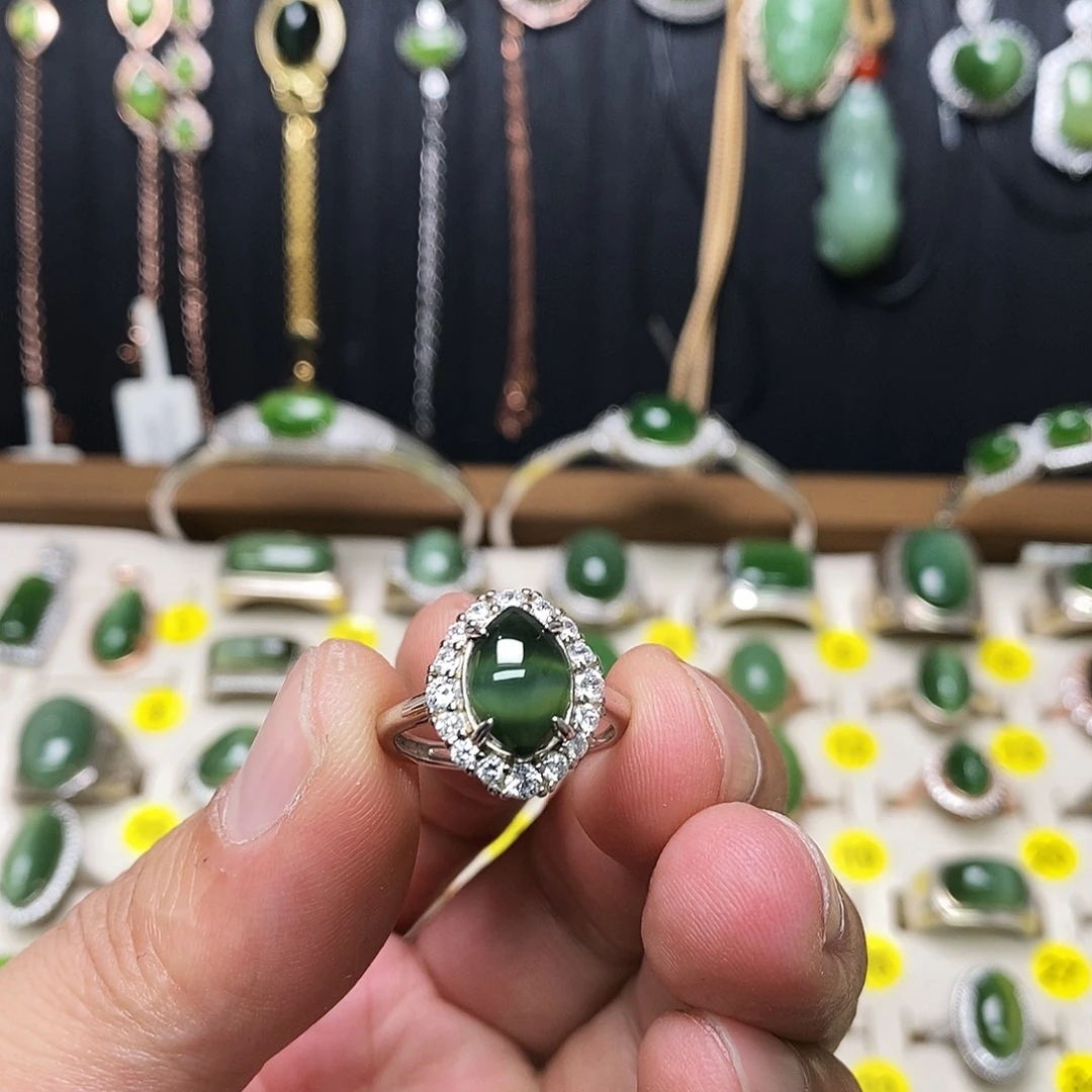 和田玉（碧玉）银S925镶嵌戒指