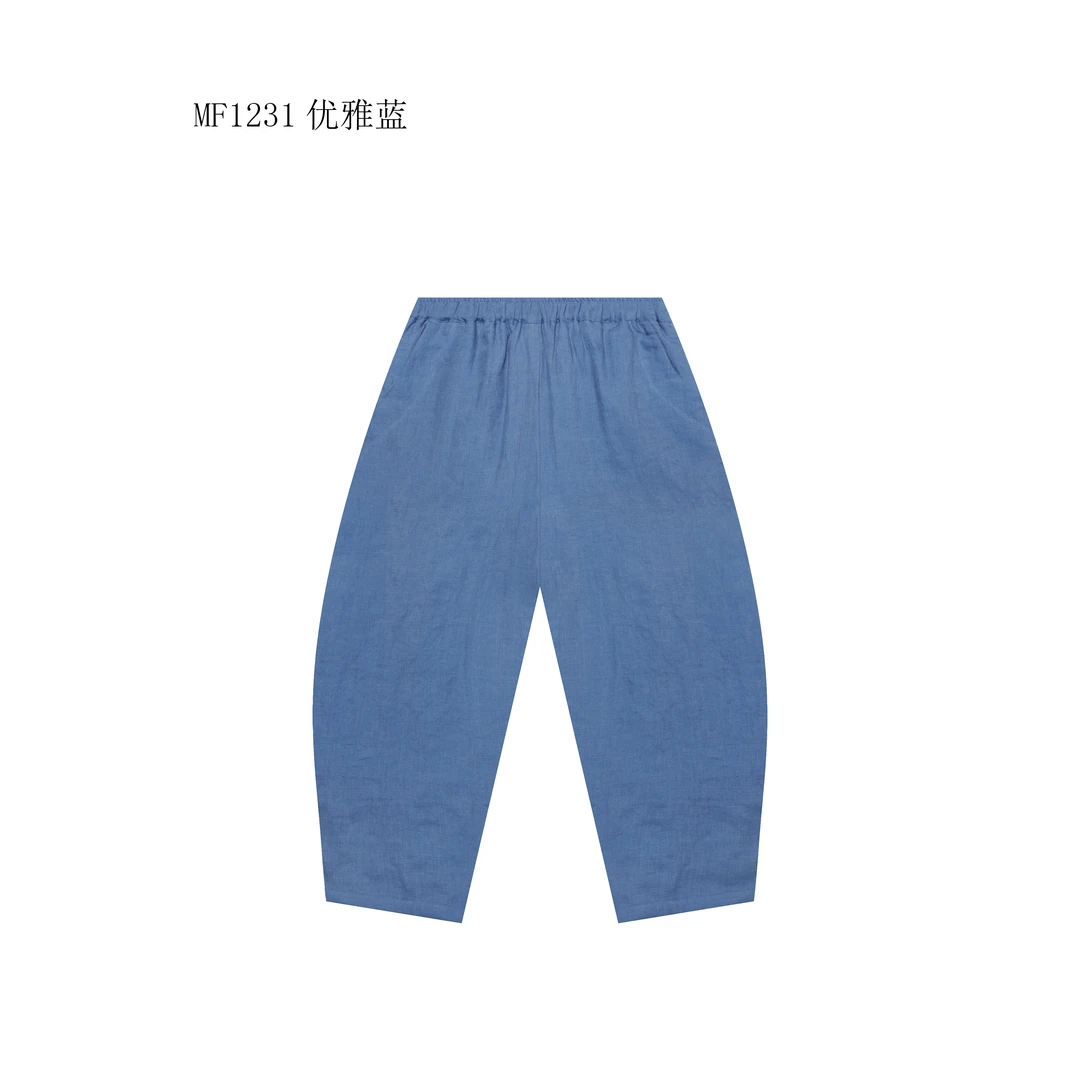【麻訪家】MF1231优雅蓝文艺复古宽松保暖休闲百搭加厚麻棉裤