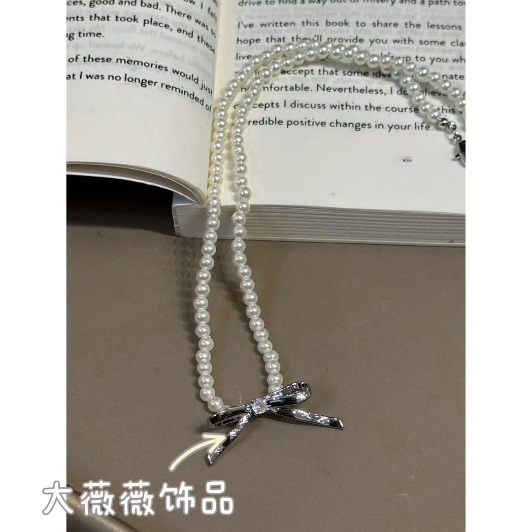 铜合金项链 轻奢蝴蝶结珠珠项链-4911