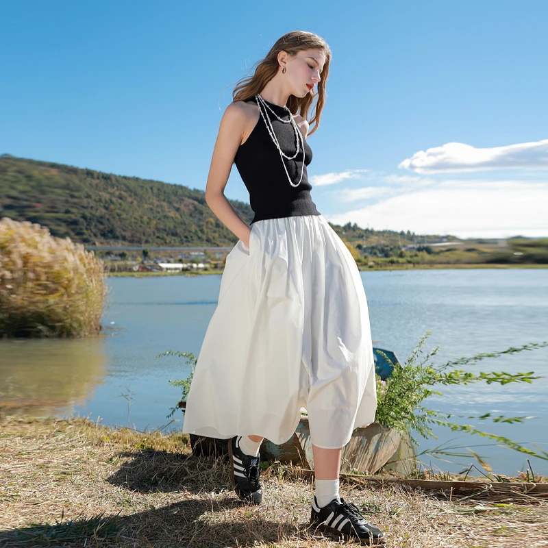 大瑶专属0654三彩新款松紧高腰小白裙半身裙氛围D401AZ101Q00dbx