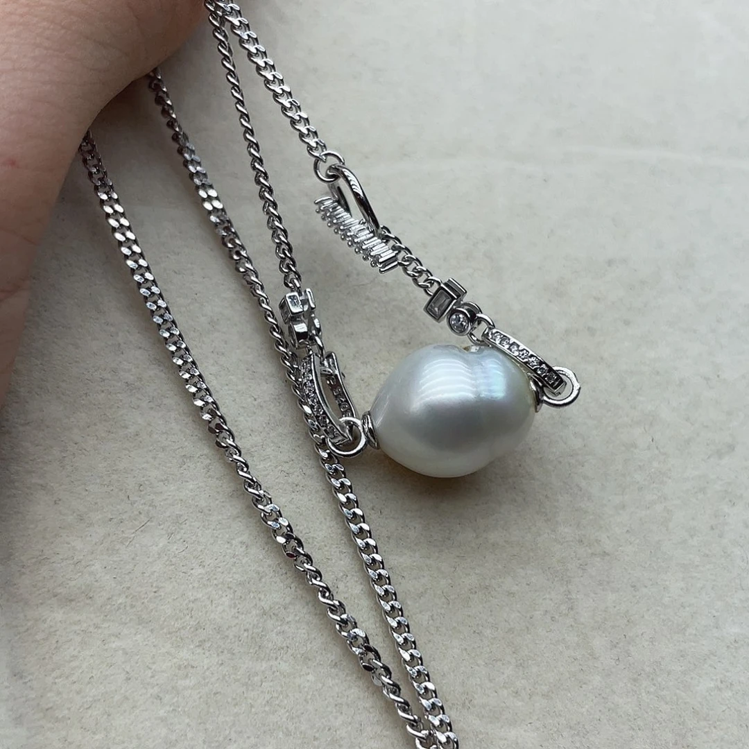 海水珍珠银S925镶嵌颈饰F47