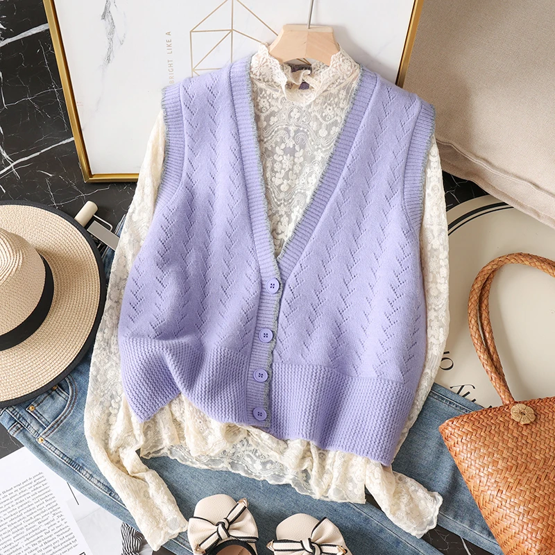 新款外搭V领针织衫马甲