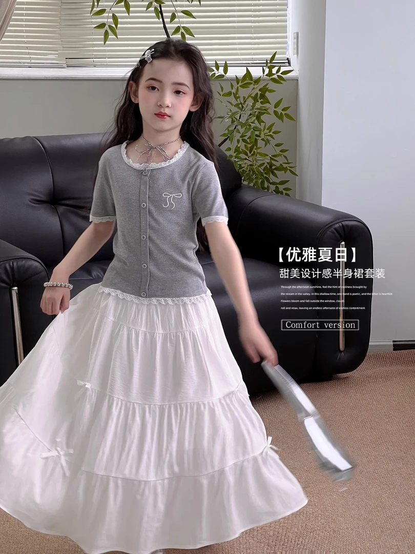 女童夏季2025新款儿童短袖T恤半身长裙中大童洋气两件套25050621