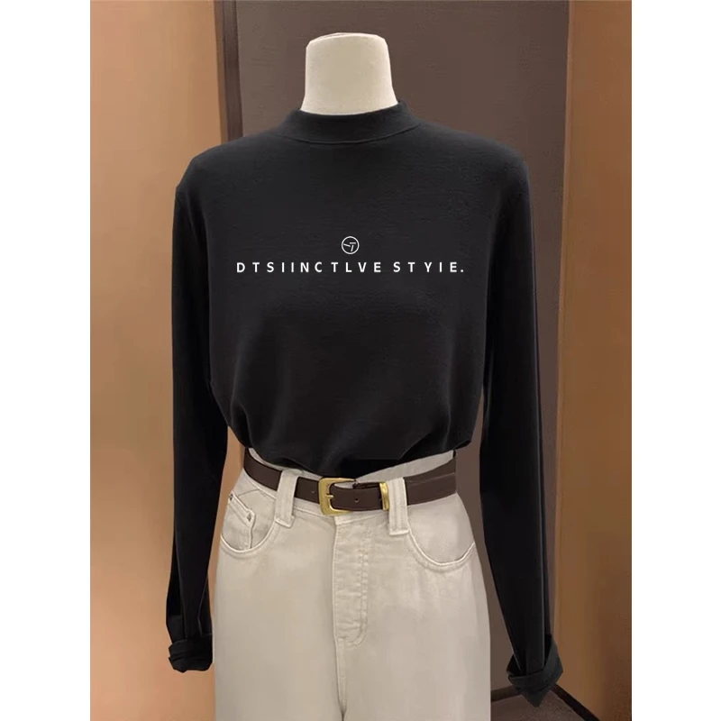 德绒加绒加厚保暖半高领长袖t恤女秋冬季磨毛内搭上衣百搭打底衫