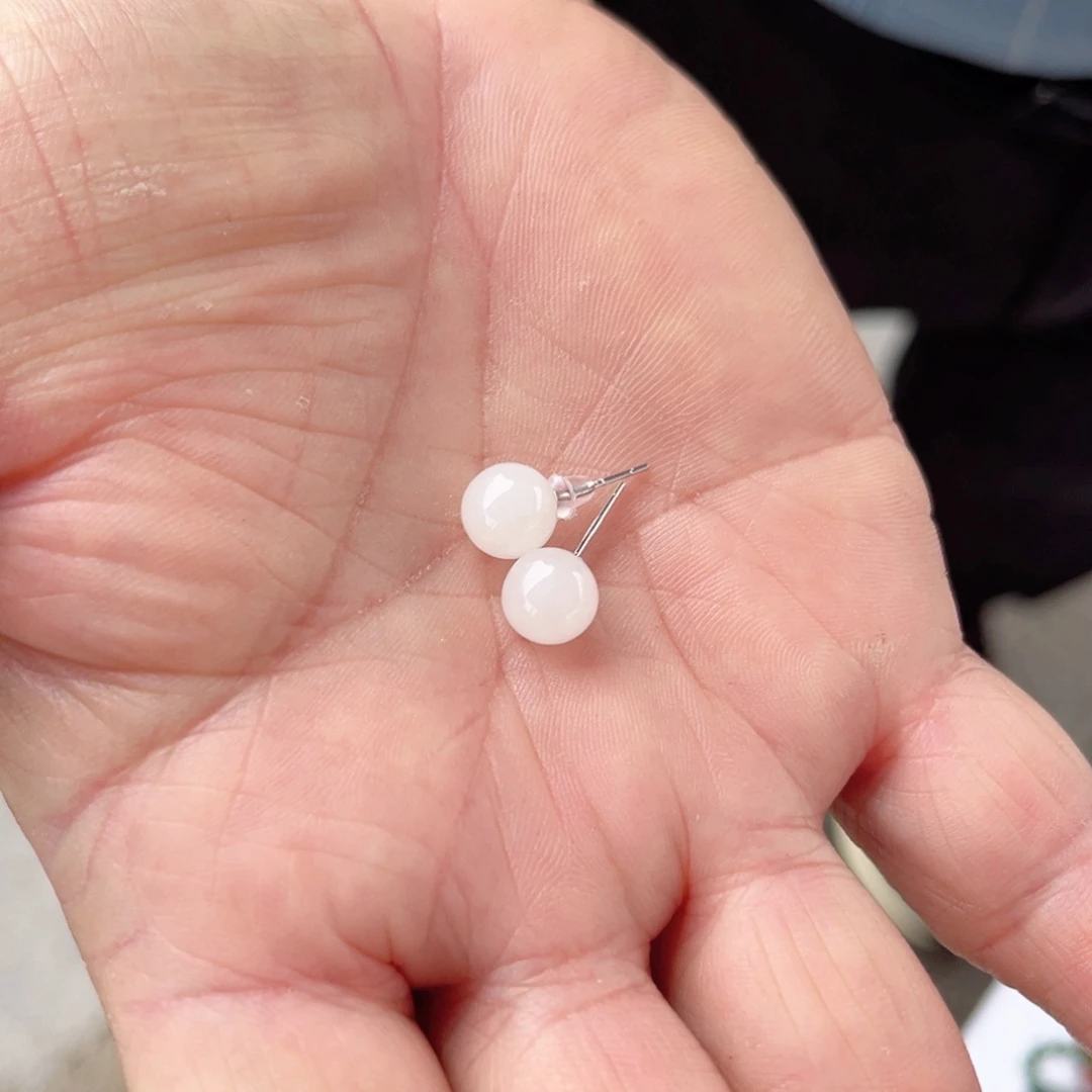 和田玉银S925镶嵌耳饰