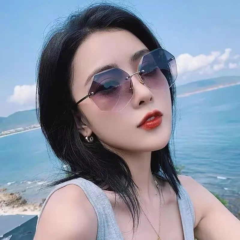 2025新款多边无框切边墨镜女士韩版时尚复古原宿风太阳镜个性潮流