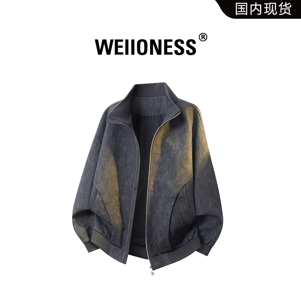 WEIIONESS美式复古夹克男秋季潮牌结构工装大码潮流轻奢痞帅男装