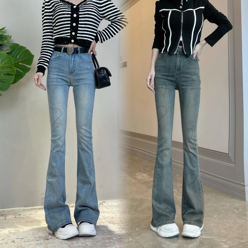 迪否设计感高腰微喇牛仔裤2025冬季复古美式修身显瘦喇叭裤8967