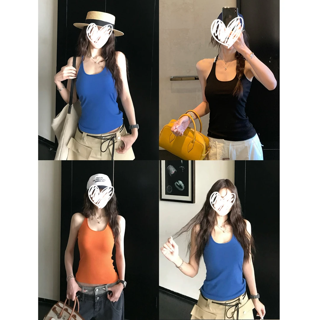 智系辣妹 工字U型遮副乳挂脖收腰背心轻薄内搭上衣#9238