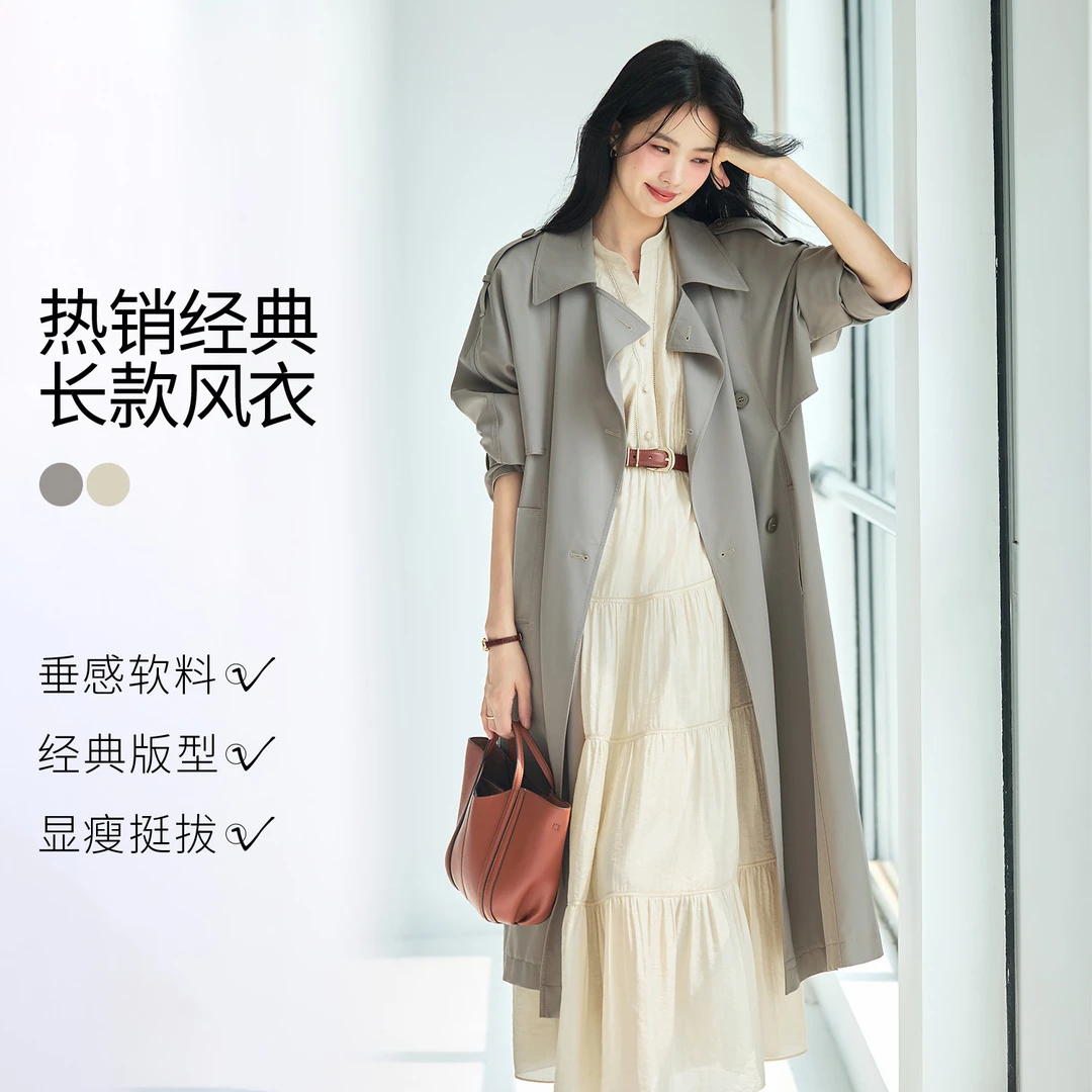 【经典爆款】伊芙丽简约老钱风双排扣风衣女25秋新款外套1F2960041