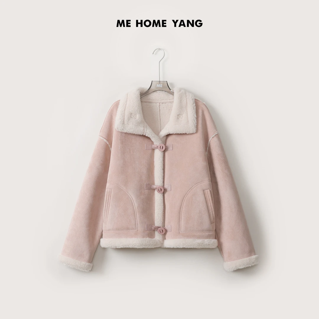 ME【水蜜桃】环保皮毛复合可翻立领百搭保暖短款毛毛外套MEQA3690