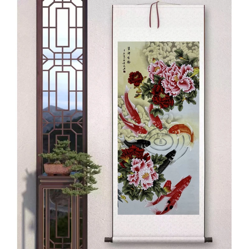 包邮《吉祥有余》中堂画玄关话艺术装饰画软装裱