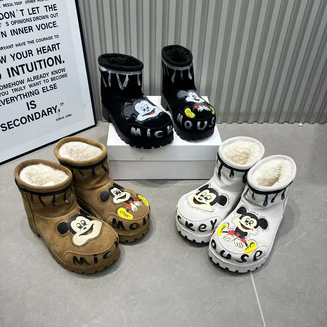 616冬季新款时尚百搭休闲雪地靴宝宝厚底加厚保暖卡通短筒加绒