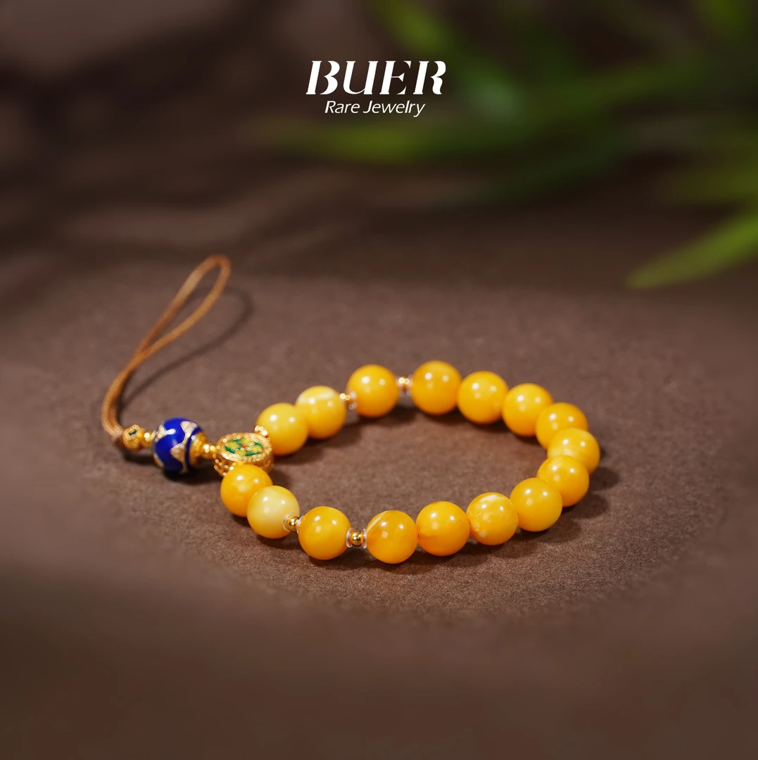 【不二】蜜蜡银镶DIY手机挂7mm+