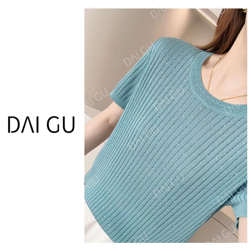 【蓝精灵】超薄冰凉夏季针织衫精致高级感显瘦t恤女气质B4215
