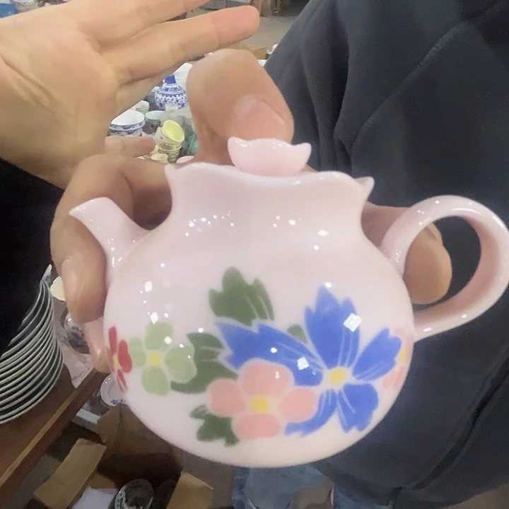 瓷片景德镇陶瓷红嘻嘻妈妈花壶