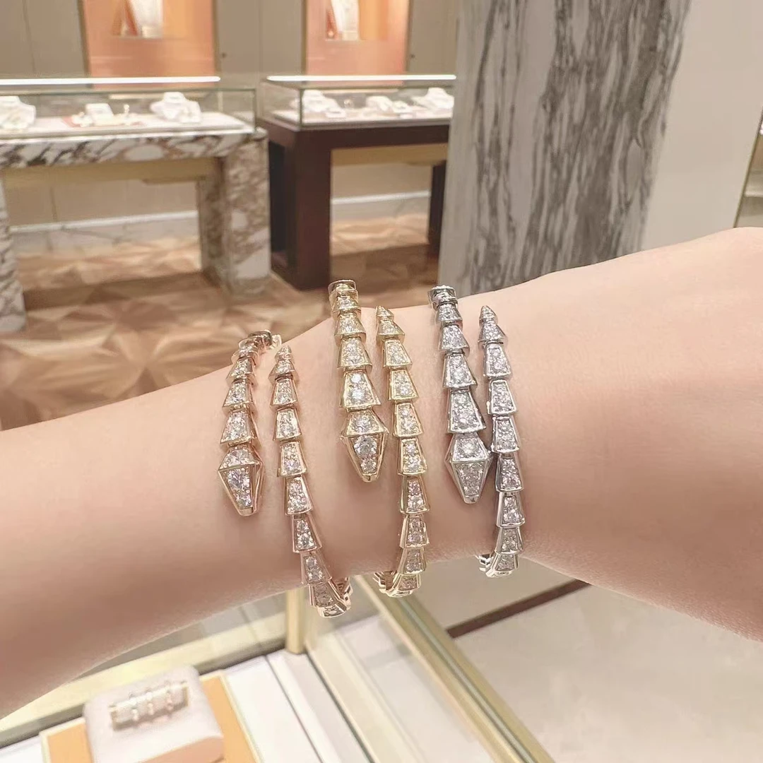 合金手镯 玫瑰金蛇骨手镯女满钻蛇形镯子情人节送女友生日礼物