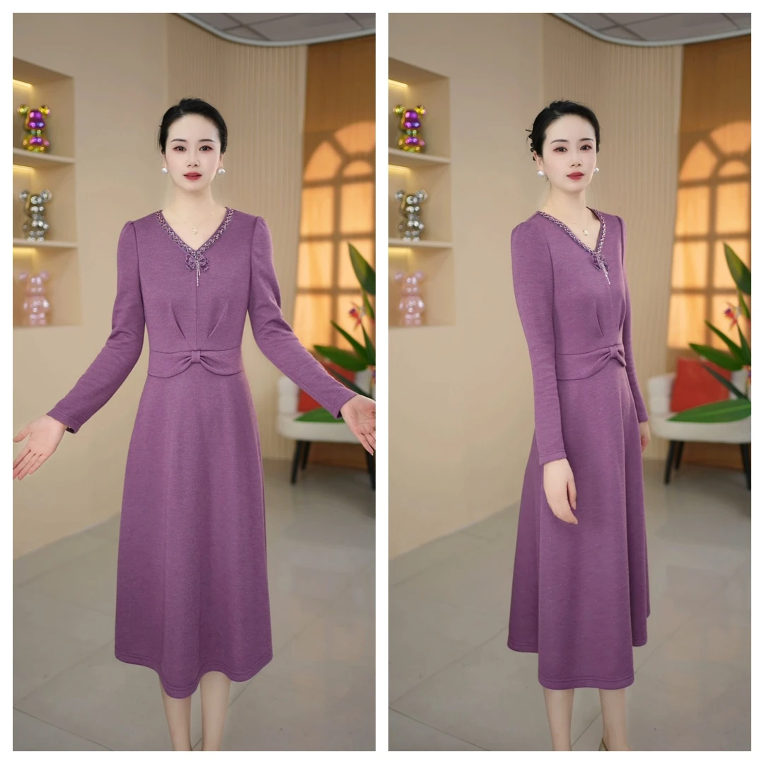 2025秋季新款气质修身优雅长裙收腰显瘦百搭小香风中长款连衣裙