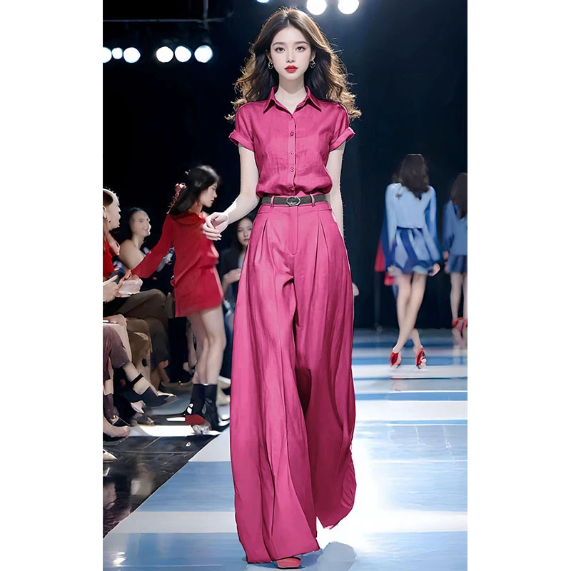 2025夏季新款今年流行时尚气质高级感洋气薄款衬衫阔腿裤两件套装