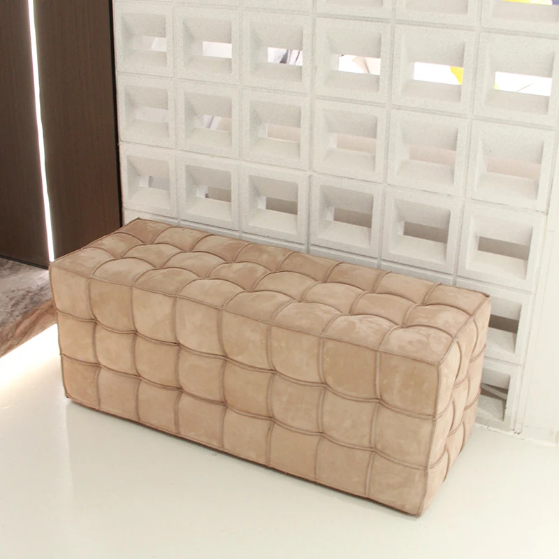 现代磨砂皮魔方长凳客厅脚踏换鞋凳门口可坐网红款床尾凳沙发凳